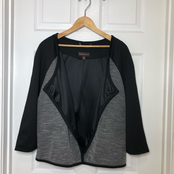 Dana Buchman Women’s Open Waterfall Front Tweed Black Gray Jacket Blazer Size 16 - Picture 2 of 15